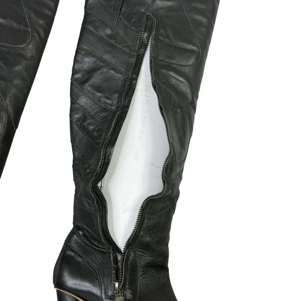 Velvet Angels OTK Leather Platform Boots High Heel Black‎ Women's EU 37 US 7